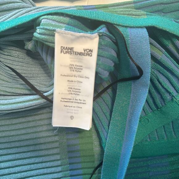 Diane von Furstenberg Lyric Wrap Sweater Womens Small Stripe Cloud Turquoise - Picture 8 of 11